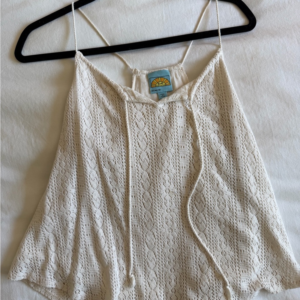 Lightweight Cream Crochet Spaghetti-Strap Tank Top